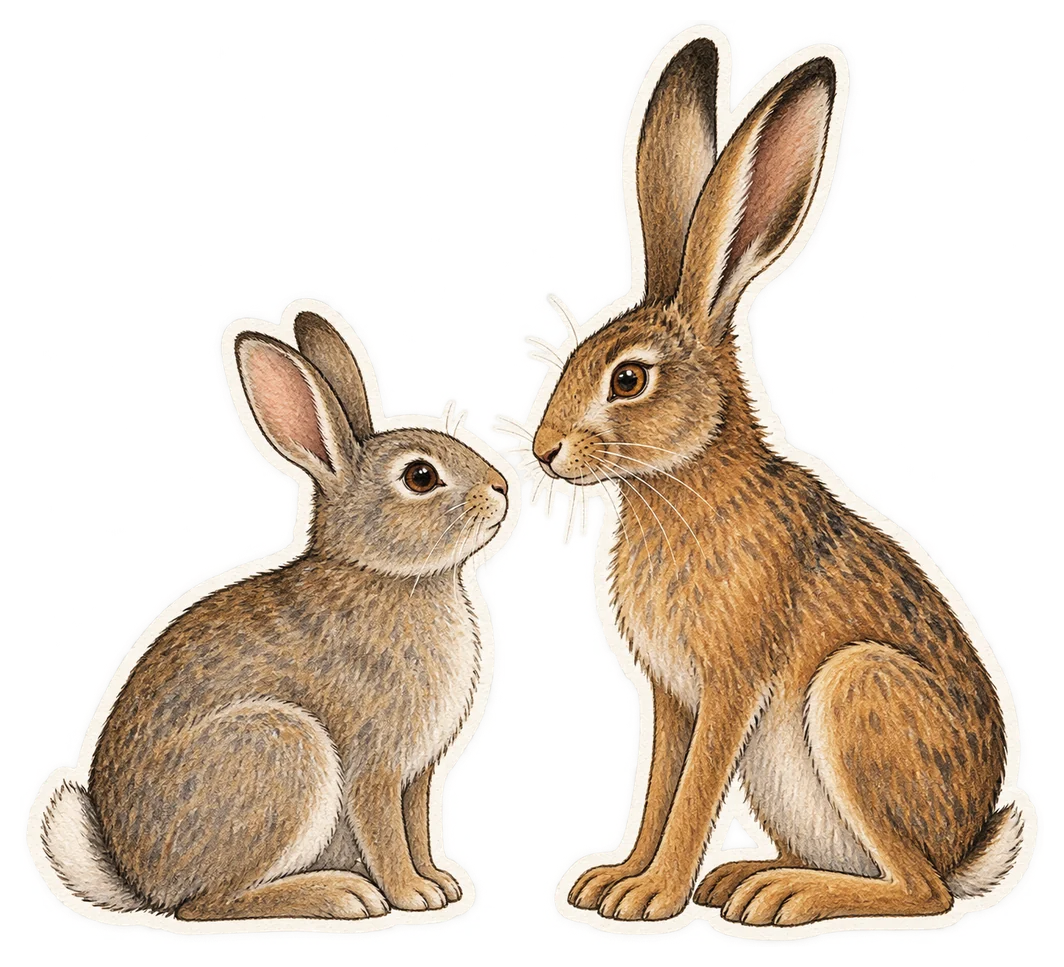 Un lapin et un lièvre face à face