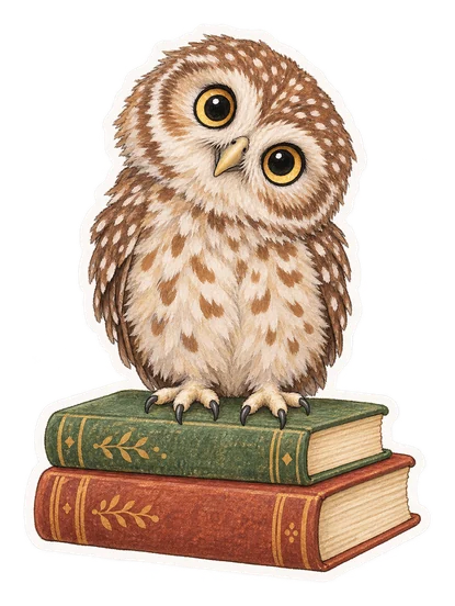 Une petite chouette curieuse sur des livres