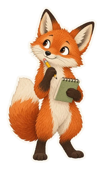 Un renard avec un carnet et un crayon