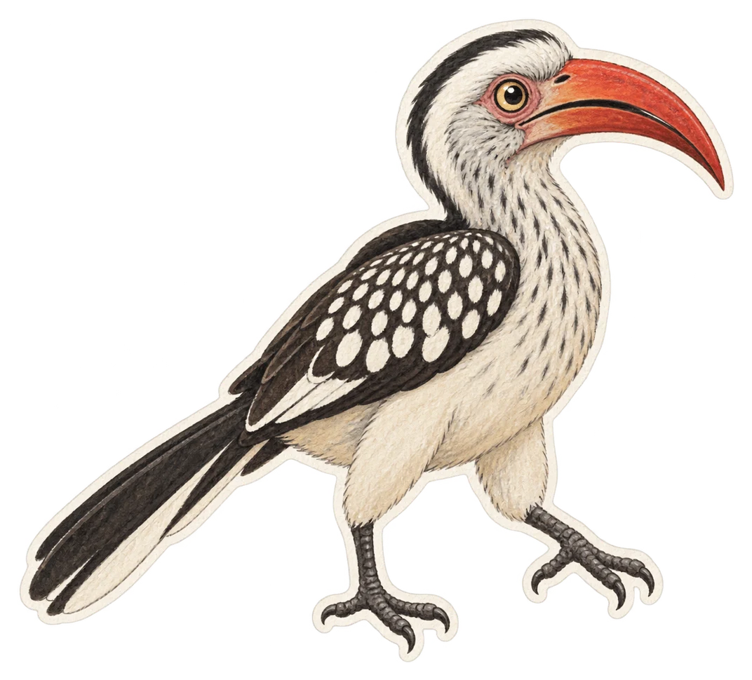 Le calao à bec rouge (Tockus erythrorhynchus)