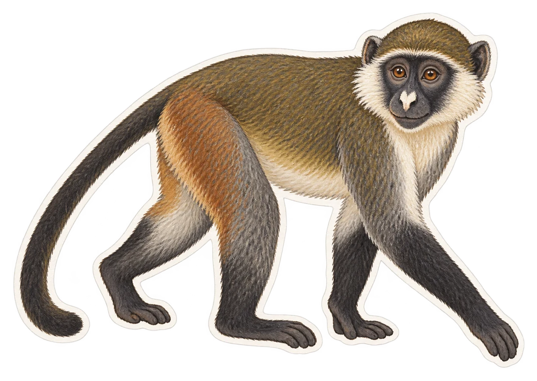 Le cercopithèque nictitant (Cercopithecus nictitans)
