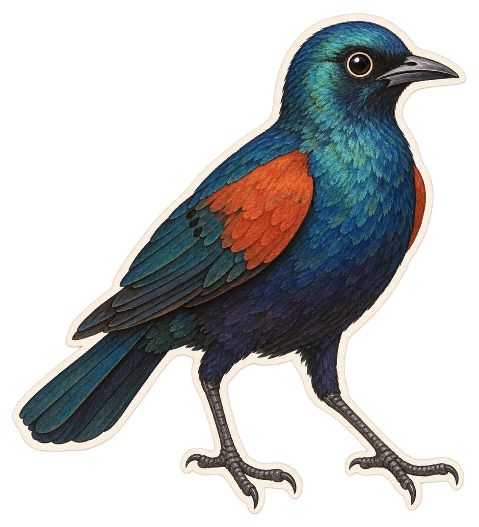 Le choucador à épaulettes rouges (Lamprotornis nitens)