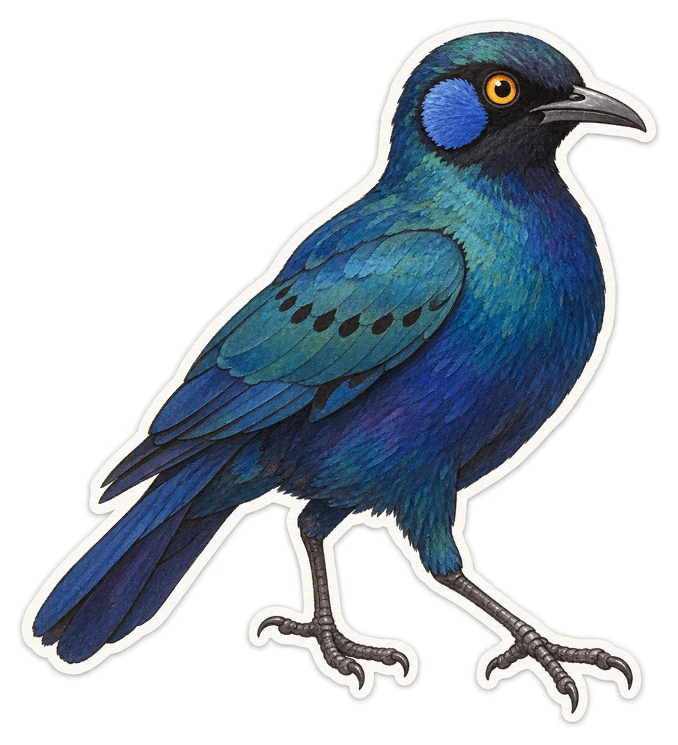 Le choucador à oreillons bleus (Lamprotornis chalybaeus)