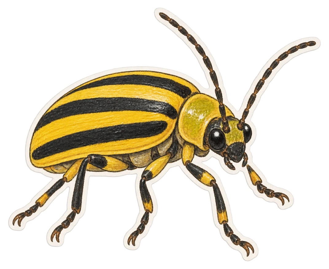 La chrysomèle rayée du concombre (Acalymma vittatum)