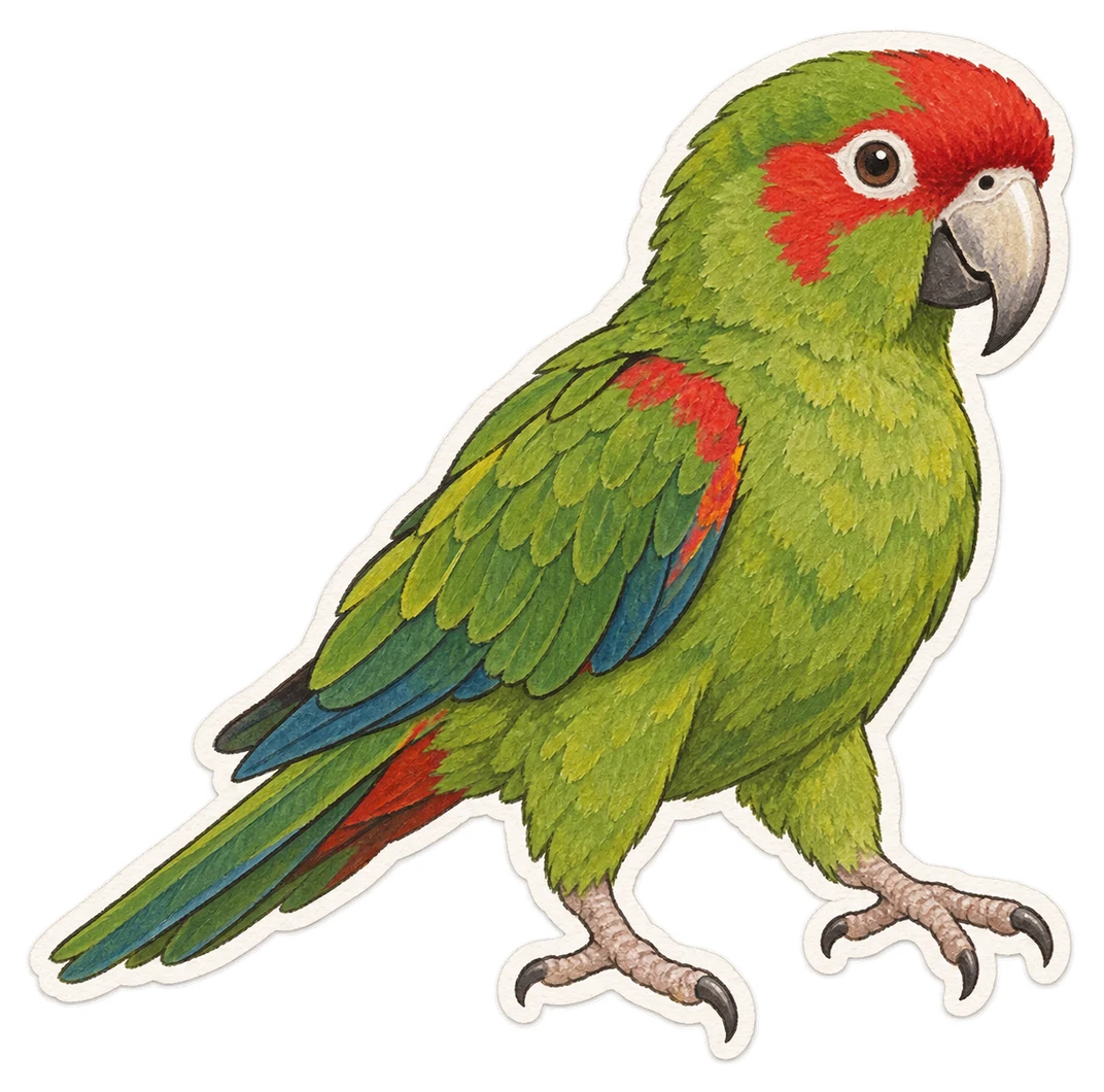 La conure à tête rouge (Psittacara erythrogenys)