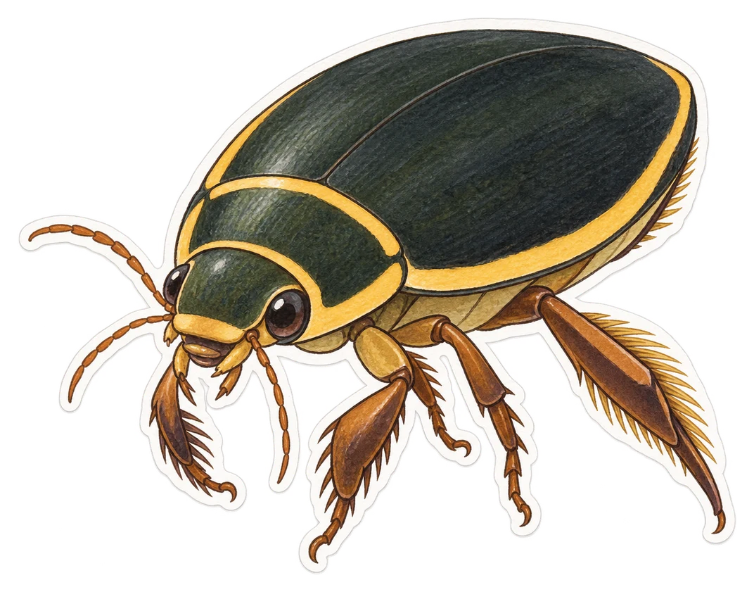 Le cybistère à bordure jaune (Cybister lateralimarginalis)