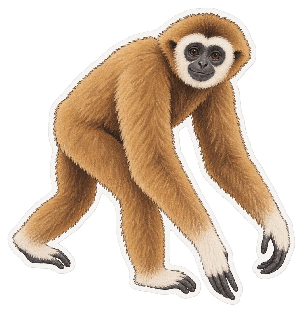 Le gibbon à mains blanches (Hylobates lar)
