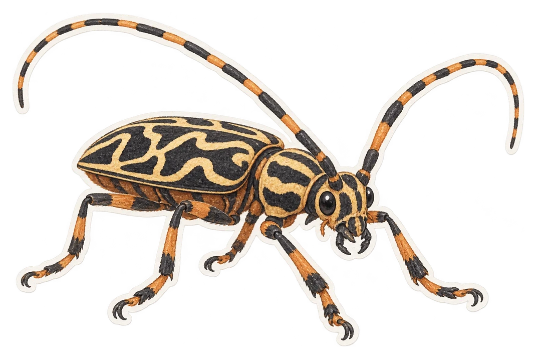 Le longicorne arlequin (Acrocinus longimanus)