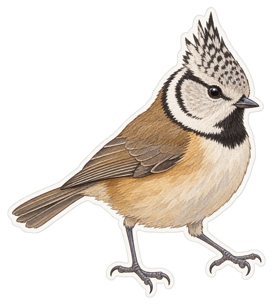 La mésange huppée (Lophophanes cristatus)