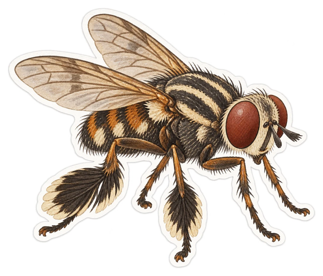 La mouche à pattes plumeuses (Trichopoda pennipes)