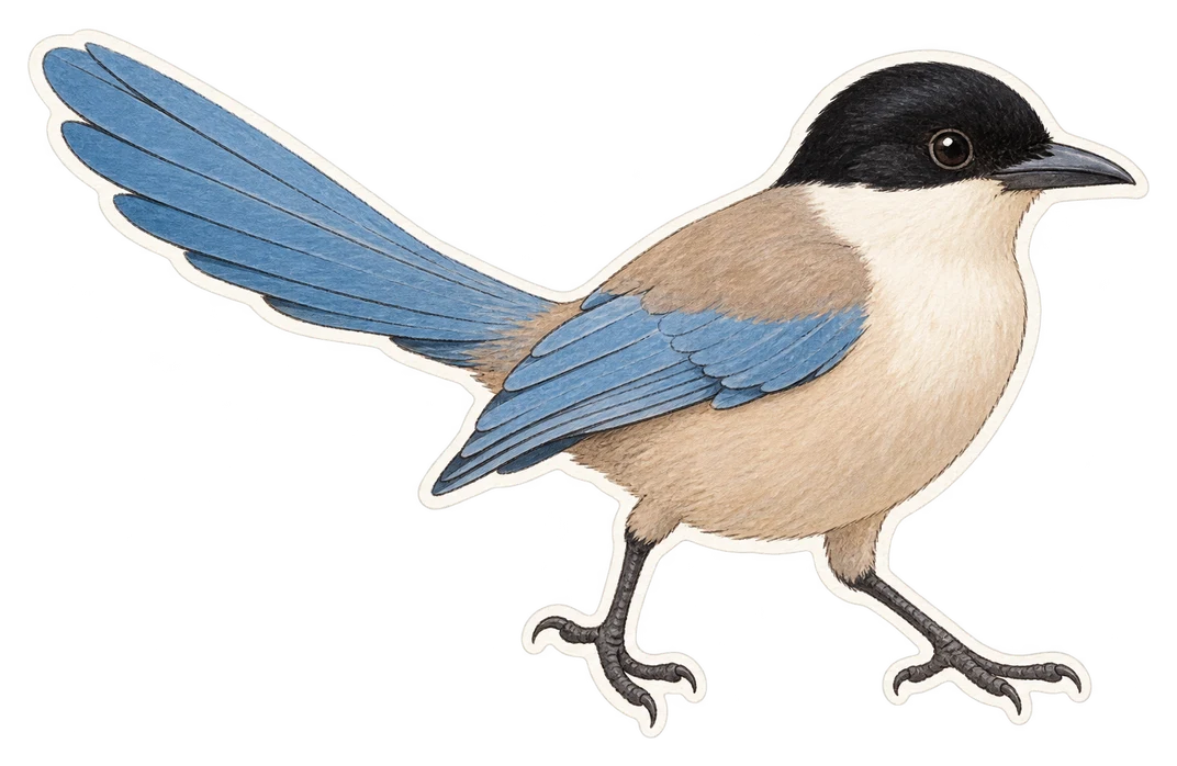 La pie-bleue à calotte noire (Cyanopica cyanus)