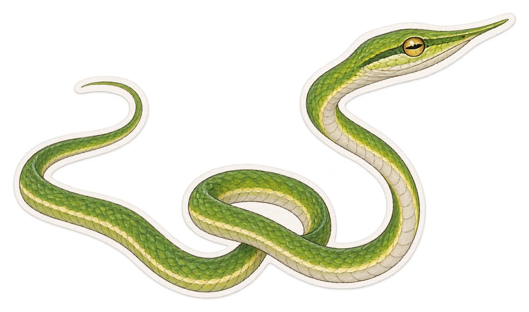 Le serpent-liane à nez pointu (Ahaetulla nasuta)