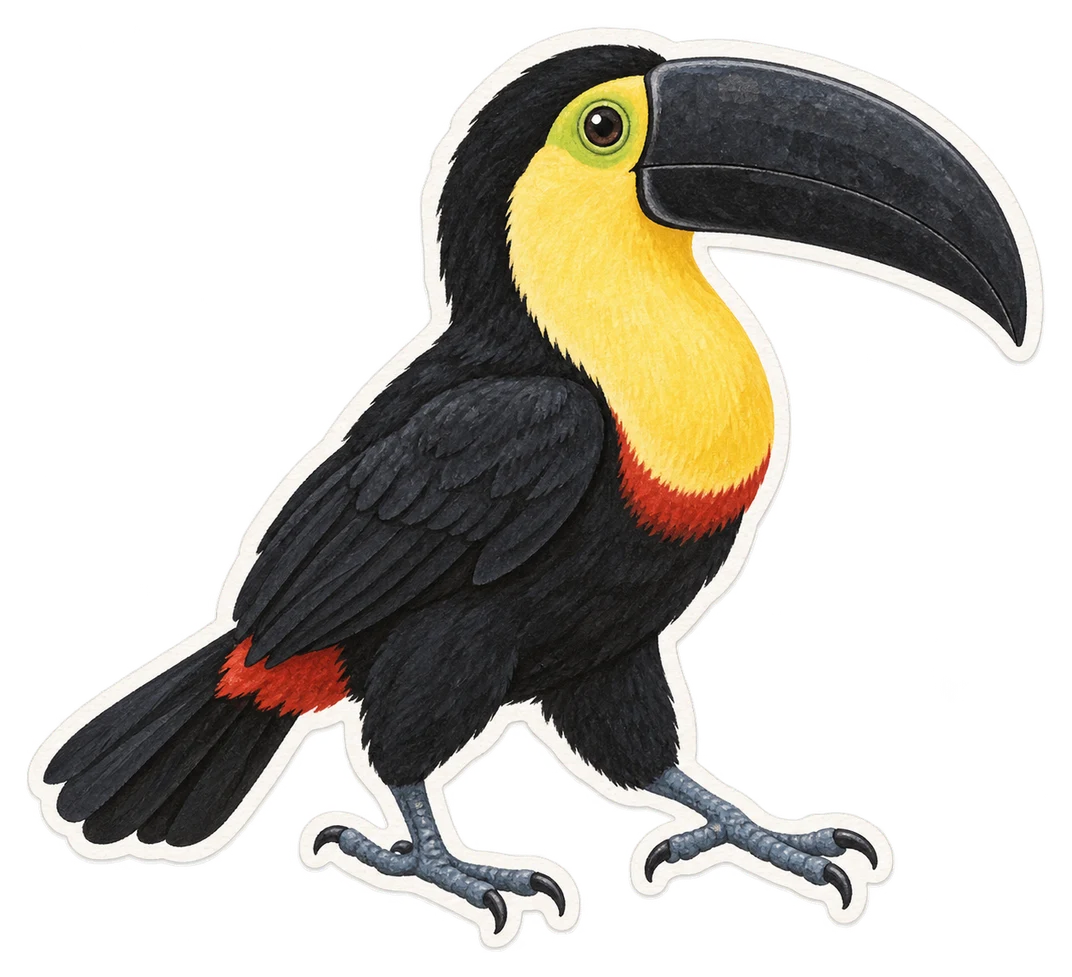 Le toucan à bec noir (Ramphastos vitellinus)