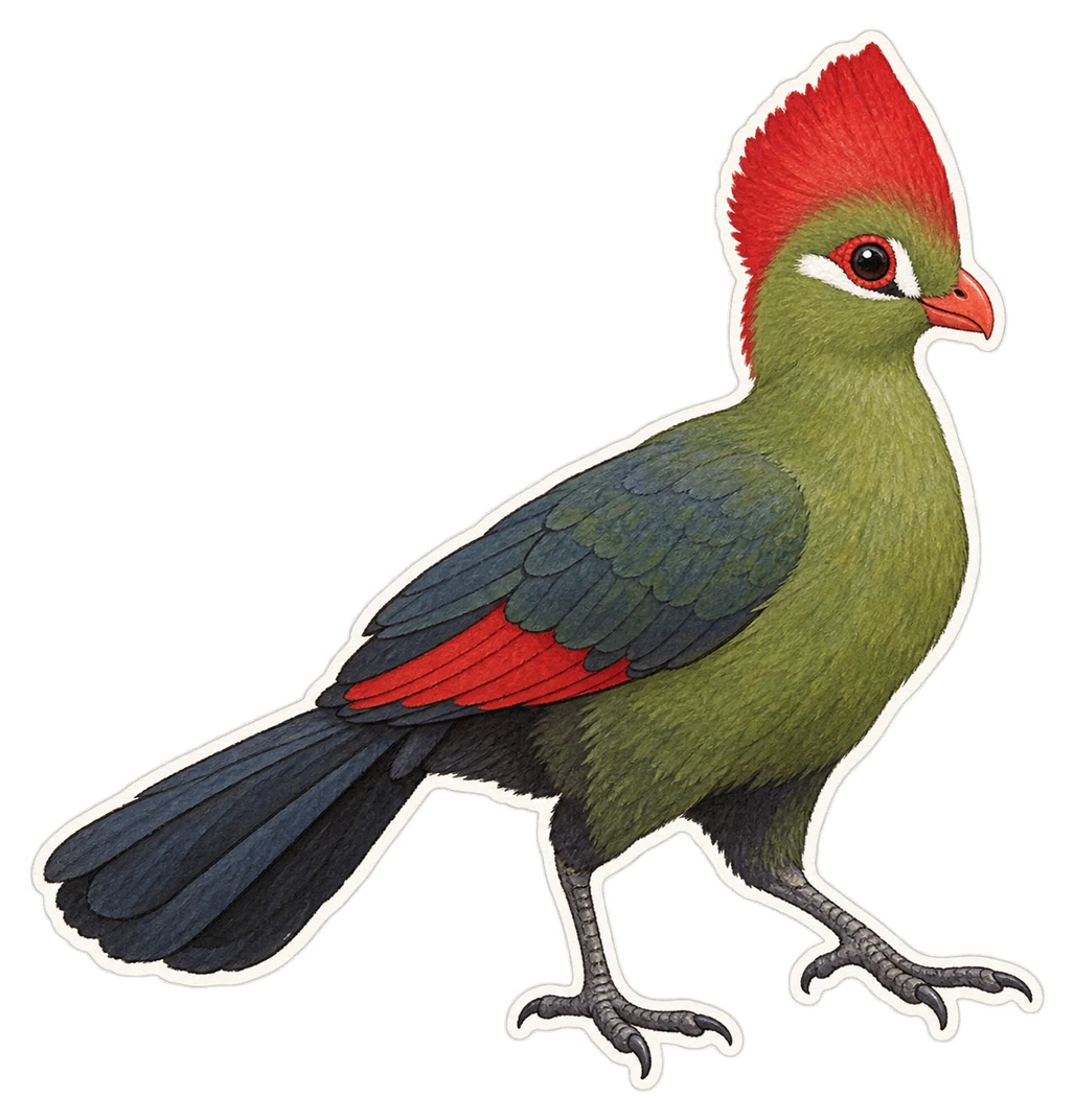 Le touraco à huppe rouge (Tauraco erythrolophus)
