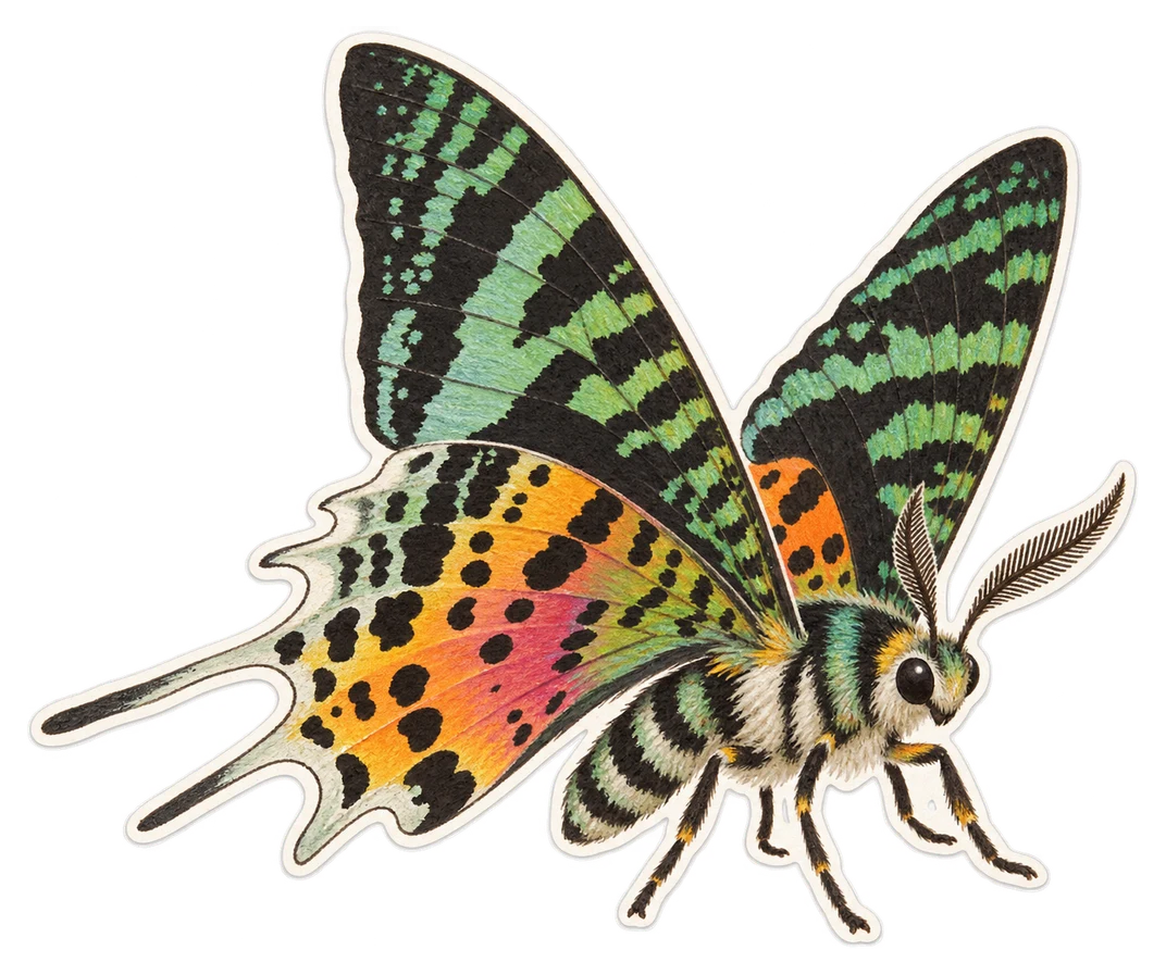 L'uranie de Madagascar (Chrysiridia rhipheus)